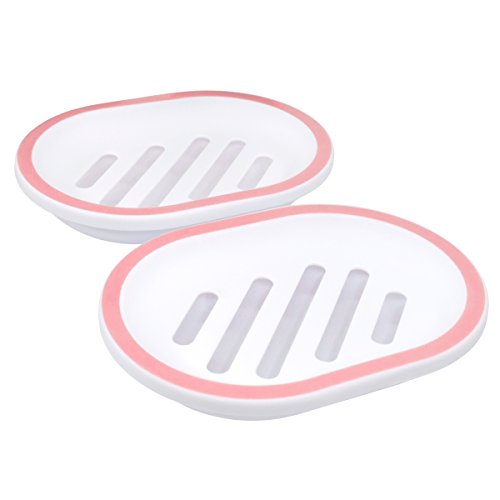 Bligli Durable Draining Soap Dish, Soap Case Bar Soap Holder with Drain for Sinks and Baths, Drain Well, Keep Soap Dry and Clean,Pink and White, 2 Pack