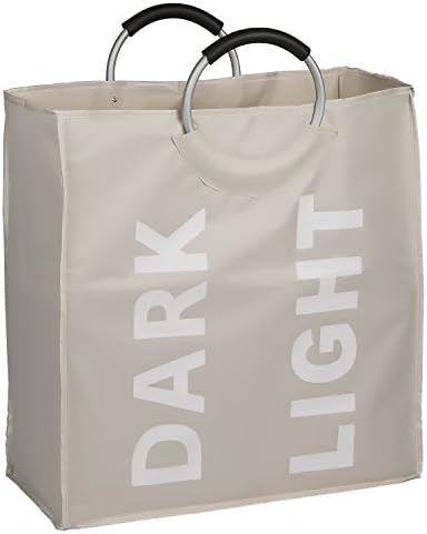 CarryLuxe Collapsible Double Laundry Hamper- Large Clothes Hamper with Convenient Carrying Comfortable Round Grip Handles - Heavy Duty Design- Beige (2 Section, Beige)