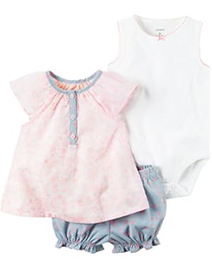 Baby Girls' 3-Piece Bodysuit and Denim Short Set
