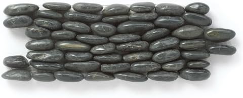 4" x 12" Interlocking Standing Pebble Floor Tiles | Kitchen, Bathroom, and Patio Flooring | Indoor and Outdoor Use | Black Polished Stones | Quick and Easy Grout Installation