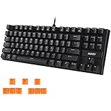 AUKEY Mechanical Keyboard with Blue Switches, 87-Key Water Resistant Keyboard for Working and Gaming,USB Wired Keyboard with 9 Keycaps
