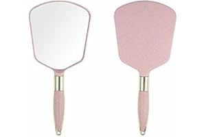 XPXKJ Handheld Mirror with Handle, for Vanity Makeup Home Salon Travel Use (Square, Pink)