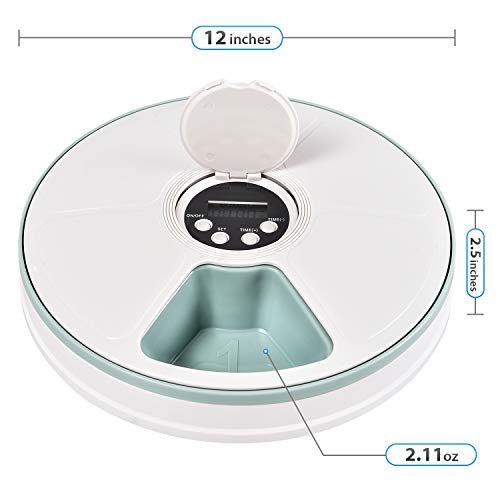 EliPark Automatic Pet Feeder Food Dispenser for Dogs, Cats & Small Animals - Features Distribution Alarms, Programmed Timed Self 6 Meal Trays Dry Wet, Digital Clock,Portion Control