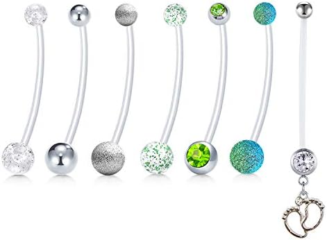 14g 妊婦用ベリーボタンリング 柔軟なバイオプラスト スポーツ マタニティベリーへそリテーナー ボディ