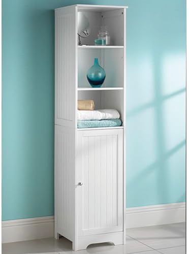 SaxonyNEW WHITE WOOD TALL BOY STORAGE CABINET UNIT