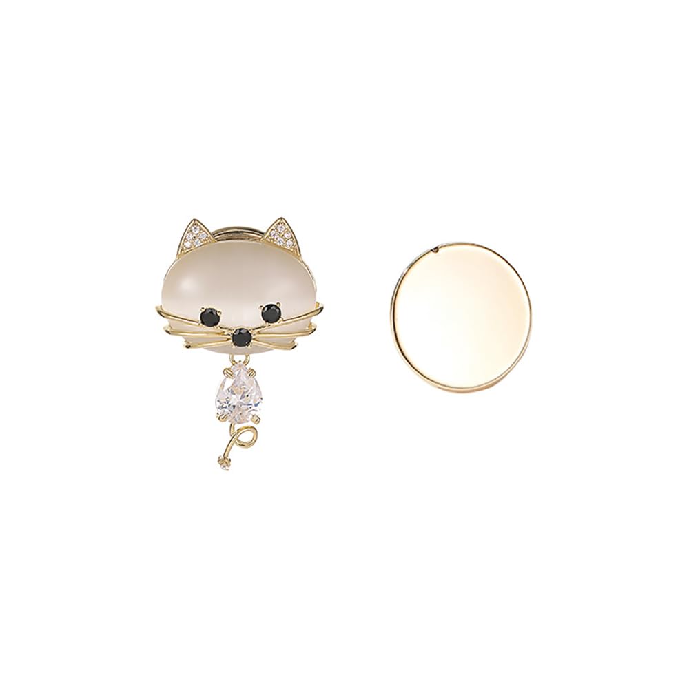 Rhinestone Cat Magnetic Brooch for Women Girls Fashion Dainty Crystal Teardrop CZ Gold Cute Animal Kitten Button Lapel Pin Dress Suit Scarft Asscessories Jewelry Christmas Winter Holiday Gifts