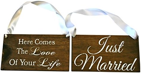 Reversible Here Comes The Love of Your Life Sign Double Sided Just Married Rustic Wedding Wood Sign Wooden Signs