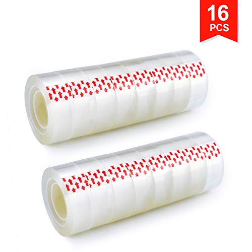 Faxco 16 Rolls Clear Adhesive Tape, Transparent Tape, Clear Tape Refills Rolls, Crystal Premium Tape for Office, Home, School(420yd)