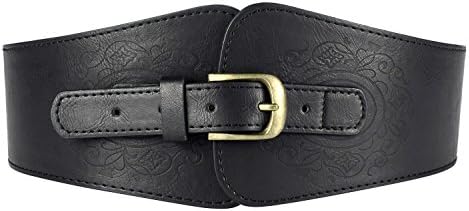 Motase Faux Leather Womens Wide Elasitc Stretch Waist Belt Corset with Floral