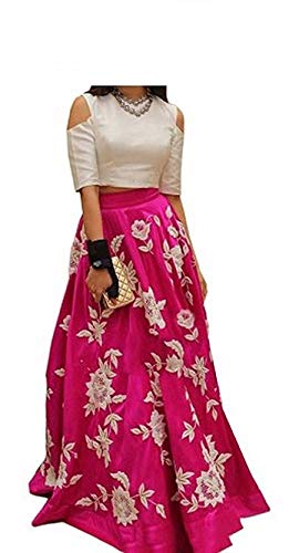 aarna fashion women's cotton top and skirt set (pink, free size)