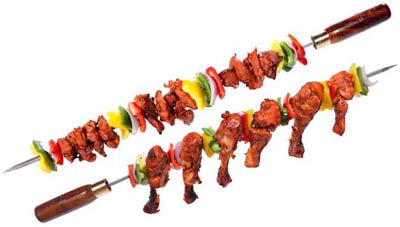 Olrada 3- Skewers Stainless Steel With Wood Handle For Tandoor Barbeque -13 Inches Set Of 3 (Rod, Saliya)