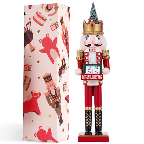 Combiubiu 42Cm Nussknacker Figur-Kalendermodell,Nussknacker Soldat Aus Hochwertigem Kiefernholz,Deko Für Zuhause Kamin Tischdekoration,Weihnachten Countdown Geschenk Dekoration