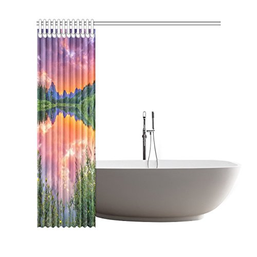 INTERESTPRINT Colorful Sunset in Wyoming Home Decor, Fantasy Lanscape Mountain Lake Forest Polyester Fabric Shower Curtain Bathroom Sets 69 X 72 Inches - Thumbnail 2