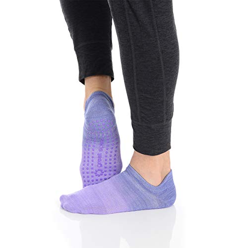 Great Soles Women's Ombre Dyed Grip Socks for Yoga, Pilates, and Barre Lilac Silver ML 8-11
