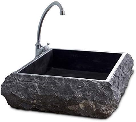 Countertop Bathroom Stone Sink, Counter top washbasin, Single-Piece Basin, Natural Solid Stone Marble Bathroom Vanity Sink, Rustic Textured Grey Countertop Wash Basin
