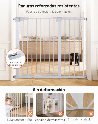 COMOMY Dog Gate, 91.5 cm Extra Tall, 75-103 cm Large Width Baby Safety Gate Automatic Closing, Durable Child Safety Barrier for Stairs, Pressure Mounted, White