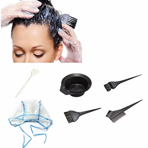 LuckyFine 4 Pcs Hairdressing Brushes Bowl Combo Salon Hair Color Dye Tint Tool Set Kit And Professional Hair Colouring Dye Cap Hook Frosting