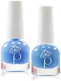 Princessible Children Nail Polish Set Twin Colors: Elin Elderberry (Primrose Blue) + Fiona Fizzer (Primrose Blue + Rainbow Glitz) - safe & washable fun!
