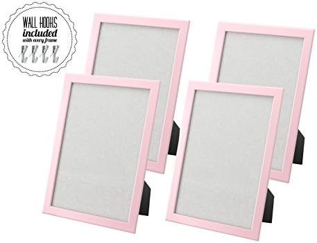 IKEA Family Picture Frame Photo Collage With Metal Hardware - 8.5 x 11 inch - Picture Frames [A+++QBG Wall Hooks] | Set of 4 Large Photo Frames - For Wall or Desk - Collage of 4 - Pink [4 Pack] (Pink)