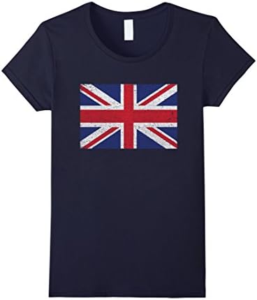Womens UK Flag Union Jack Tee Vintage British Retro Flag T-shirt Large Navy