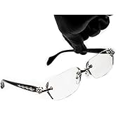 Street Knitted Retro Gothic Cross Style Vintage Designer Edge Cut Rimless Clear Lens Silver Frame Eyewear Unisex Square Frameless Men’s Women Clear Tint Rectangular Hip Hop Luxury Eye Glasses