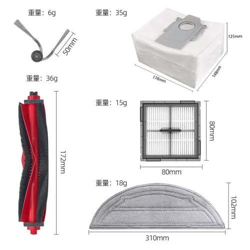 Set di accessori da 28 pezzi per aspirapolvere Roborock Q10 S5+ / Q10 S5 | 2 spazzole principali, 6 spazzole laterali, 6 panni per la pulizia, 6 sacchetti per la polvere, 6 filtri HEPA