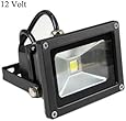 GLW 10w 12v Ac or Dc Warm White Led Flood Light Waterproof Outdoor Lights 750lm 80w Halogen Bulb Equivalent Black Case