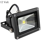 GLW 10w 12v Ac or Dc Led Flood Light Waterproof Daylight White Outdoor Lights 750lm Spotlight Lamp 80w Halogen Bulb Equivalent Black Case