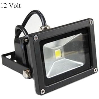 GLW 10w 12v Ac or Dc Warm White Led Flood Light Waterproof Outdoor Lights 750lm 80w Halogen Bulb Equivalent Black Case