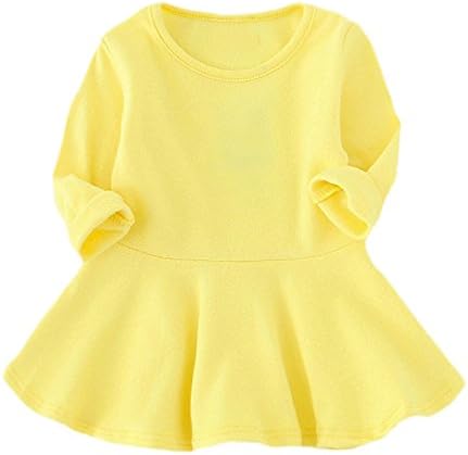 Weiyun Baby Girls Candy Color Long Sleeve Solid Princess Casual Toddler Kids Dress