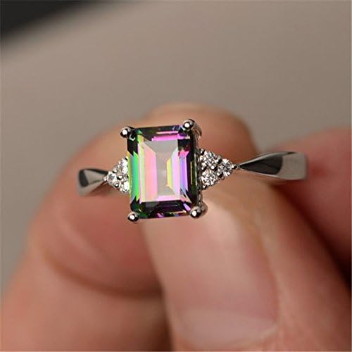 preeyanan Women 925 Silver Gift Rainbow Fire Mystic Topaz Wedding Engagement Ring Sz6-10 (8)