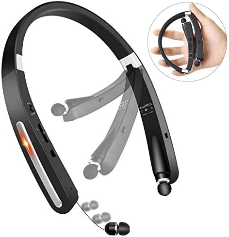 OTCPP Bluetooth Headphones, Wireless Neckband Foldable Retractable Headset-Sport Sweatproof, Compatible with iPhone, Samsung Series, Android and Other Bluetooth Enabled Devices(Black, Built-in Mic)