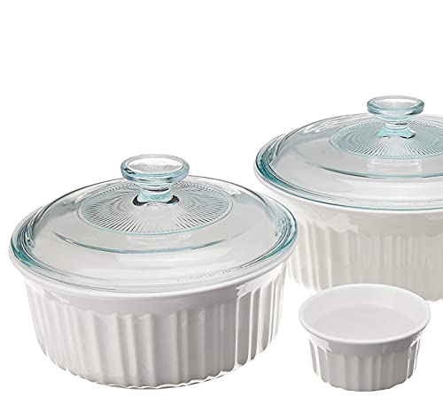 CorningWare French White 10-Pc Ceramic Bakeware Set with Lids Chip and Crack Resistant Stoneware Baking Dish, Microwave, Dishwasher, Oven, Freezer and Fridge Safe