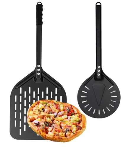ZUGJOZD Perforated Pizza Shovel, Anodized Aluminum Pizza Shovel, Comfortable Removable Handle with 7 in 12 in Pizza Scoop for Turning and Carrying Compatible with Various Ovens