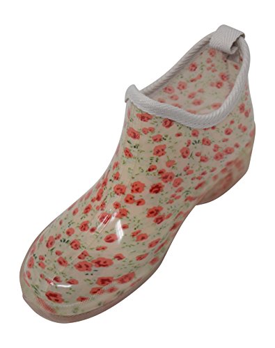 Womens Ankle High Natural Rubber Rainboot & Gardenboot With Comfortable Insole (10, White Floral) - Thumbnail 6