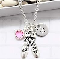 Ballet Slipper Necklace - Ballet Slipper Jewelry - Dance Gifts for Girls - Personalized Birthstone & Initial