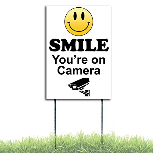 Smile You’re On Camera Sign Security Surveillance Coroplast 8×12 Stake With Free Stake