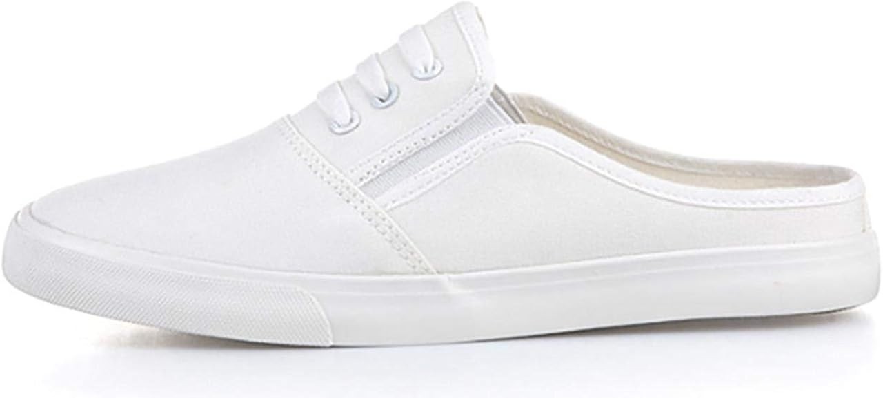 Men's and Women's Canvas Sneaker Mules Fashion Open Back Flats Slippers Slides Closed Round Toe Slip On Flat Shoes