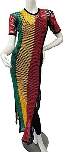 Big Dawg Special Ladies Riana Rasta Striped Side Split String Knitted Maxi Dress (M/L)