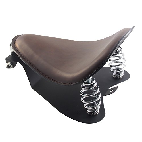 Motorcycle Solo Driver Seat With Spring Bracket – Black & Brown PU Leather, Detachable – Fits Harley Bobber, Chopper, Honda