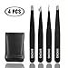 EKKONG Tweezers Set,4 Pieces Precision Eyebrow Stainless Steel Tweezers Kit,Hair Removal Tweezer,Removal of Eyebrow and Facial Hair(Black)