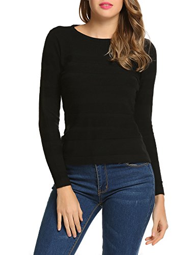 Unibelle Womens Crew Neck Cable Knit Long Sleeve Knitwear Pullover Sweater,X-Large,Black