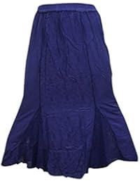 Womens Boho Renaissance Dark Blue Gypsy Hippie Long Skirts