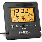 Marathon CL030036BK Atomic Travel Alarm Clock with Auto Back Light Feature, Calendar and Temperature. Folds into One Compact Unit for Travel. Batteries Included. Color-Black.