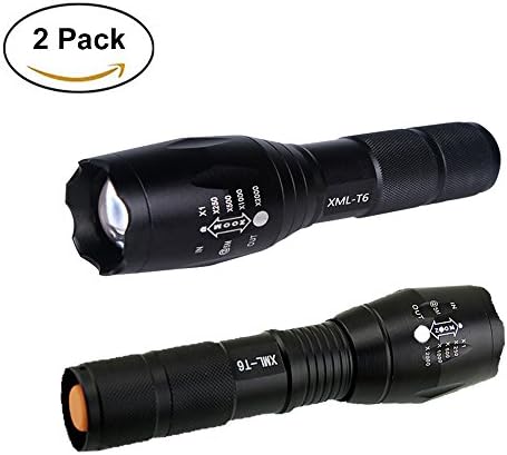 2 Pcs Tactical Flashlight, Udyr 1050 Lumen CREE XML-T6 LED Handhold Torch, Portable, Zoomable, Waterproof, Super Brightness with 5 Light Modes for Indoor and Outdoor Use