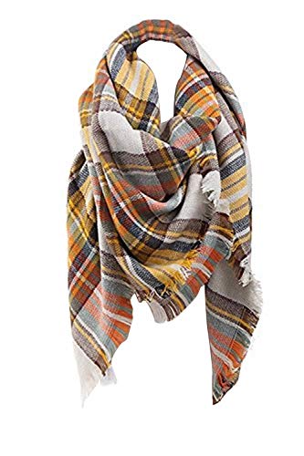Yanekop Womens Big Blanket Scarf Soft Warm Tartan Plaid Scarf Shawl Fashion Wrap(Beige Yellow)