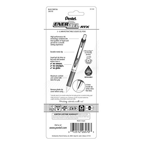 Pentel-Gel-Ink-Pen-Retractable-Gel-Pen-03mm-Needle-Tip-Extra-Fine-Point-Black-Ink-3-Pk-BLN73BP3A