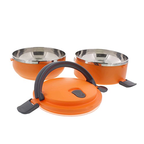 Cheftor Two Tier 47oz/1.4L Stacking Lunch Box Insulated Food Carrier Bento Box Stainless Steel Bowls Container with Sealing Lid, Orange