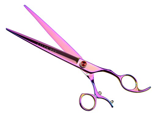 LILYS PET HIGH-END SERIES 8.0-Inch Japanese 440C 360° Bamboo Swivel Fishbone-shaped Tooth Professional Pet Grooming Thinning Scissors (Rainbow)