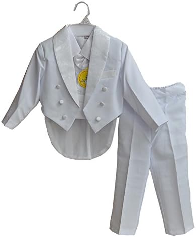 gsch Boys' 5 Pcs Set Formal Classic Tuxedo Suit with Tail Black Jacket Shirt Vest Pants and Bowtie